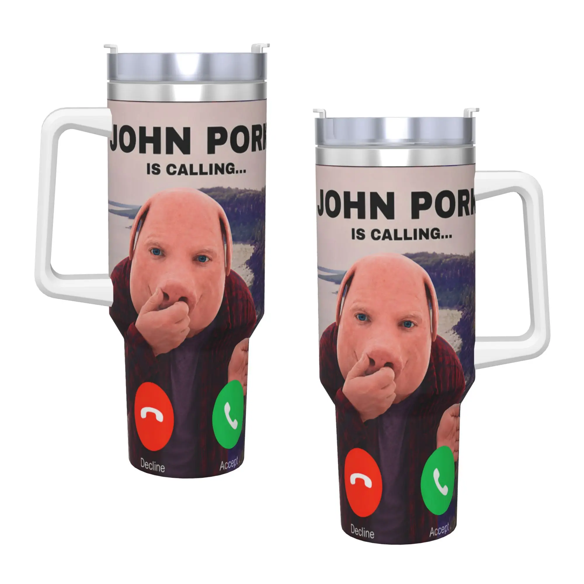 Stainless Steel Tumbler John Pork Calling Decline Accept Incoming Call Thermal Mug Insulated Hot Drinks Mugs Cup Water Bottle