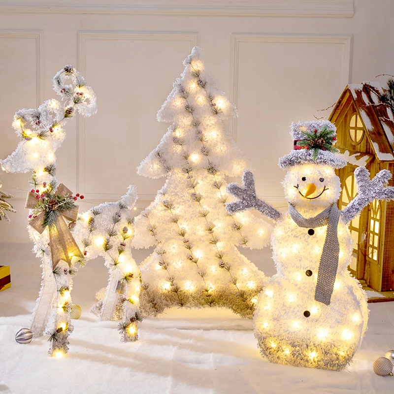 

120cm Christmas wrought iron deer snowman with LED lights glowing Christmas tree statue reindeer ornaments home decoration natal