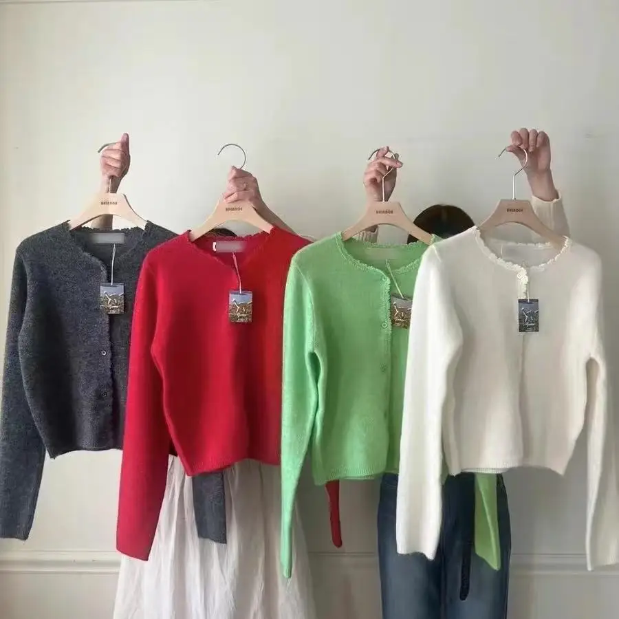 

Sweet Sle Корейское круглое трикотажное пальто с цветочной отделкой Long Sve Женская верхняя одежда Fre Gentle Fre Осень Новое поступление