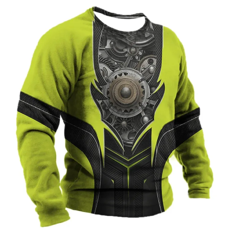 Fashion 3D Tooling Prints T Shirts for Men Casual Engineer O-Neck Oversized T Shirt Tops Street Sport Long Sleeve Men's Clothing