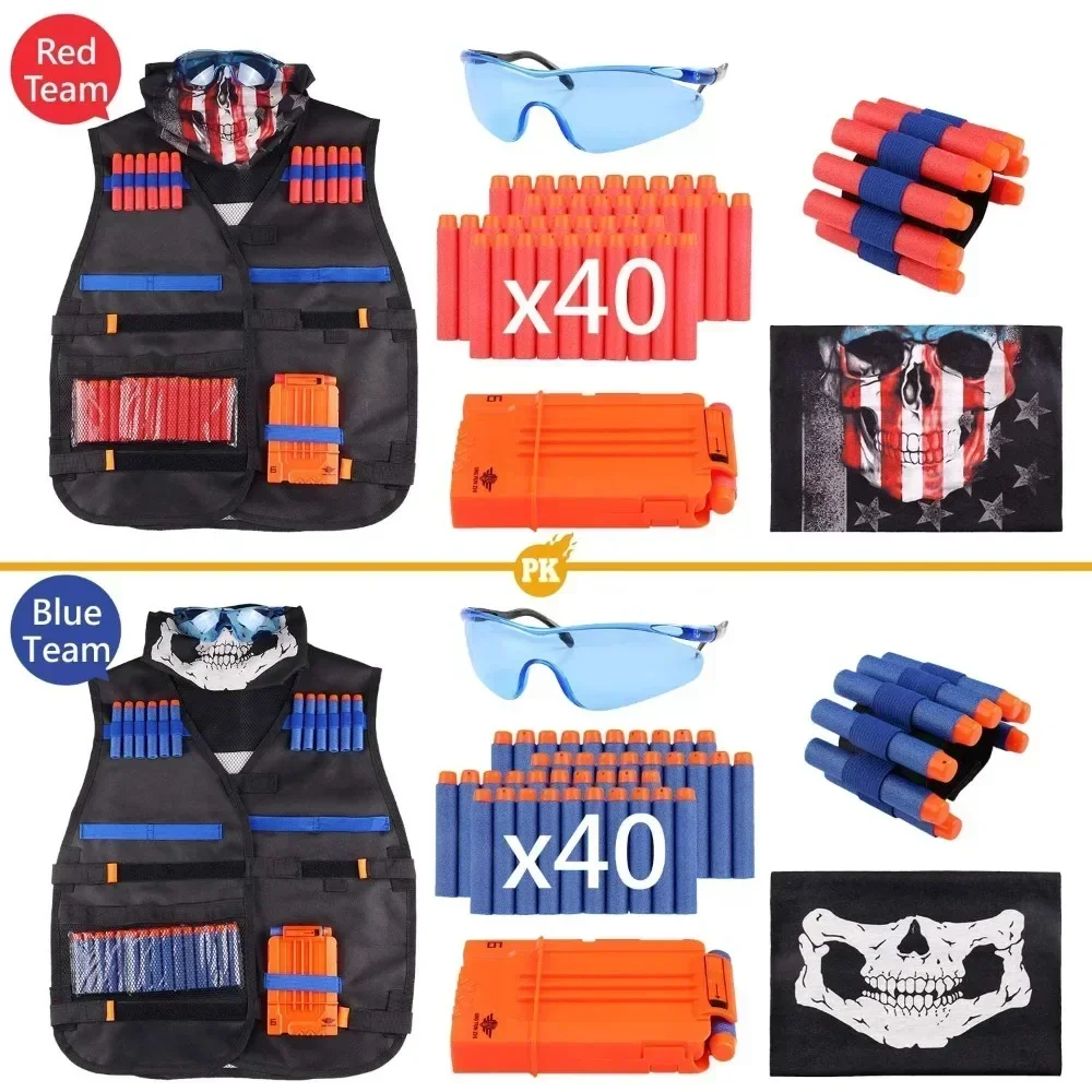 Kit de chaleco táctico para niños, Serie de pistolas Nerf, dardos de recarga, Clips de recarga, máscara táctica, muñequera y gafas protectoras, juguetes de chaleco Nerf