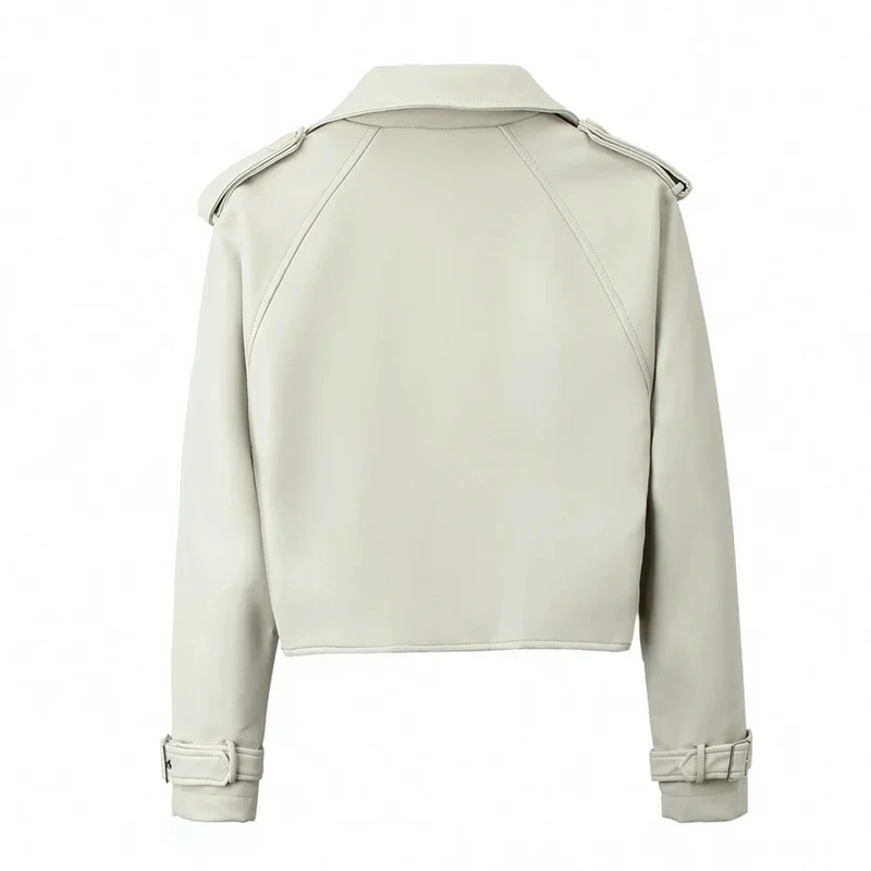 Giacca in pelle da donna streetwear Cappotto allentato super corto a vita alta Colletto couverture Cintura Giacche in PU Capispalla da donna Primavera Autunno
