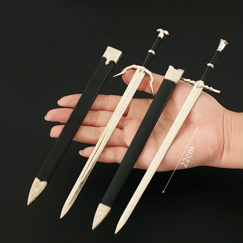 Wilde Jacht Wapen Tovenaar Geralt Witte Wolf Staal Zwaard Spel Perifere 22Cm Ridder Metalen Zwaard Wapen Model Ambachten Geschenken Jongen