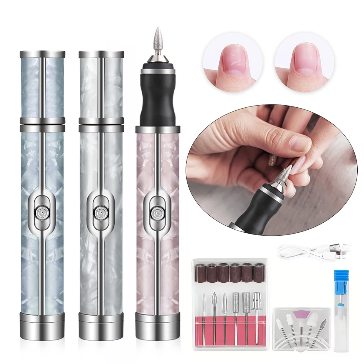 1 set of portable electric nail polishing machine, suitable for removing dead skin, USB rechargeable nail grinder, high-speed multi-functional nail tool, used for nail removal, manicure, pedicure, and salon use, made of plastic material - perfect as a gift for beginners in nail art