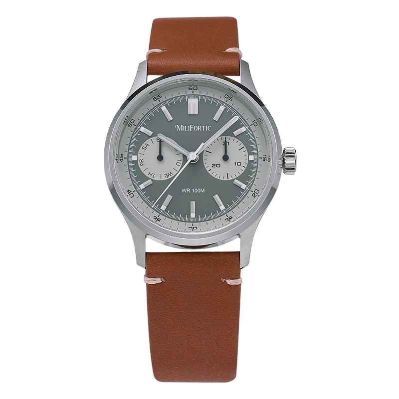 

Milifortic Chronograph Watch Men 38mm VH64 Quartz Movement BGW9 Luminous Retro Calendar Sapphire Crystal 10Bar Men's Wristwatch