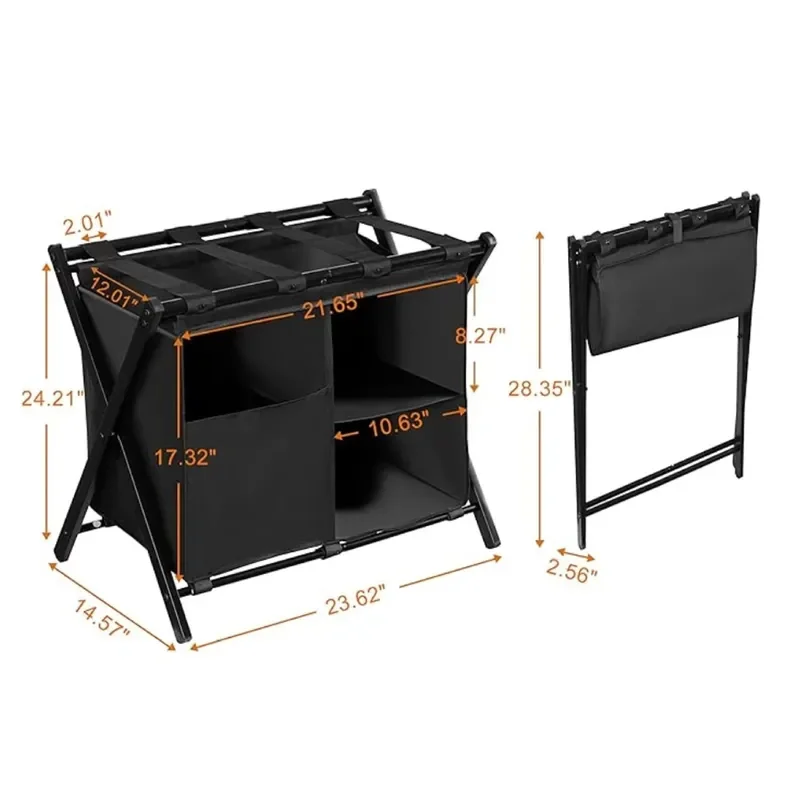 for High Loading Capacity Folding Luggage Rack with 5 Nylon Straps Metal Frame Hotel Room Suitcase Stand