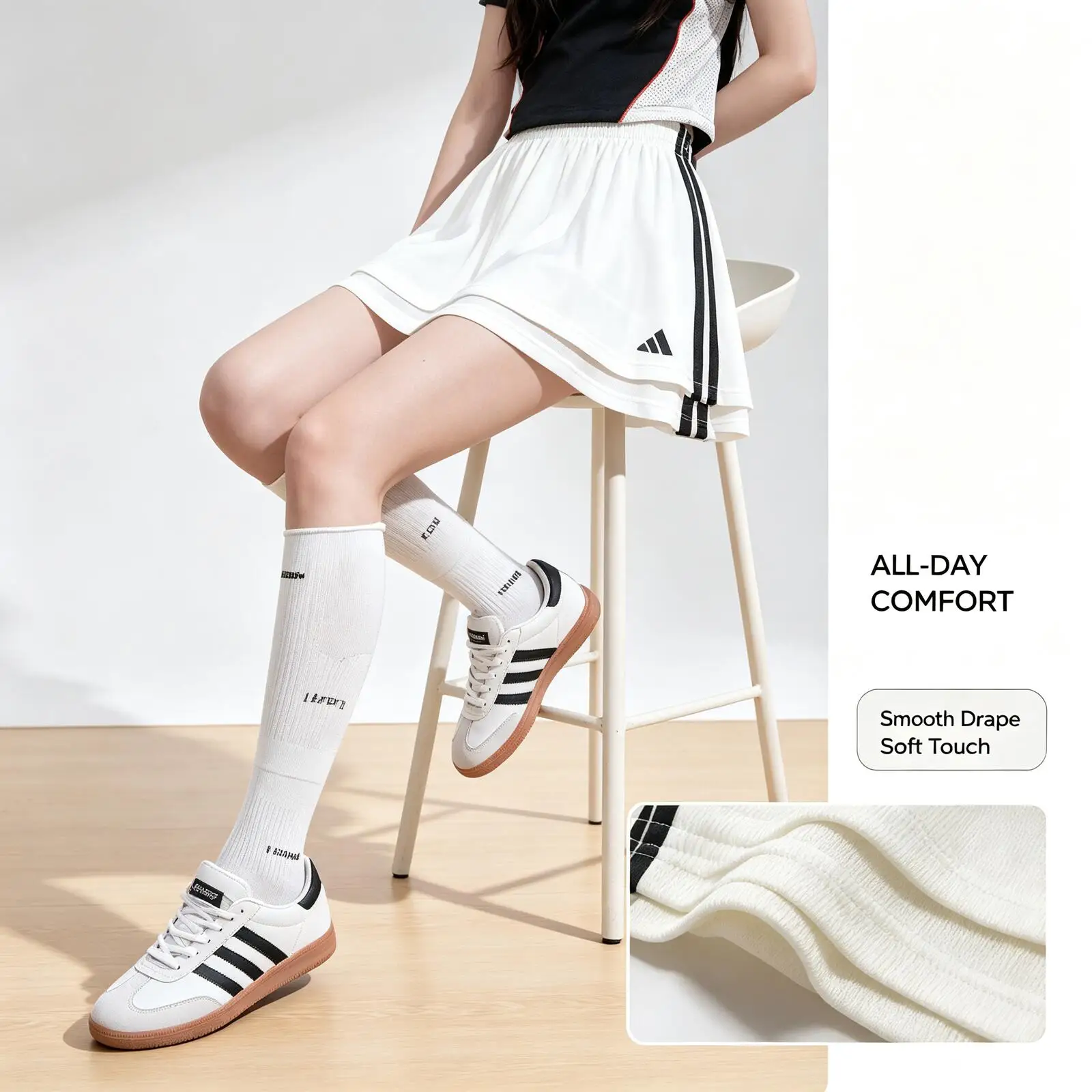 2026 Hot Adidas Women High Waist A-Line Skirt Casual Soft Fabric Short Skirt Elegant Daily Wear Streetwear