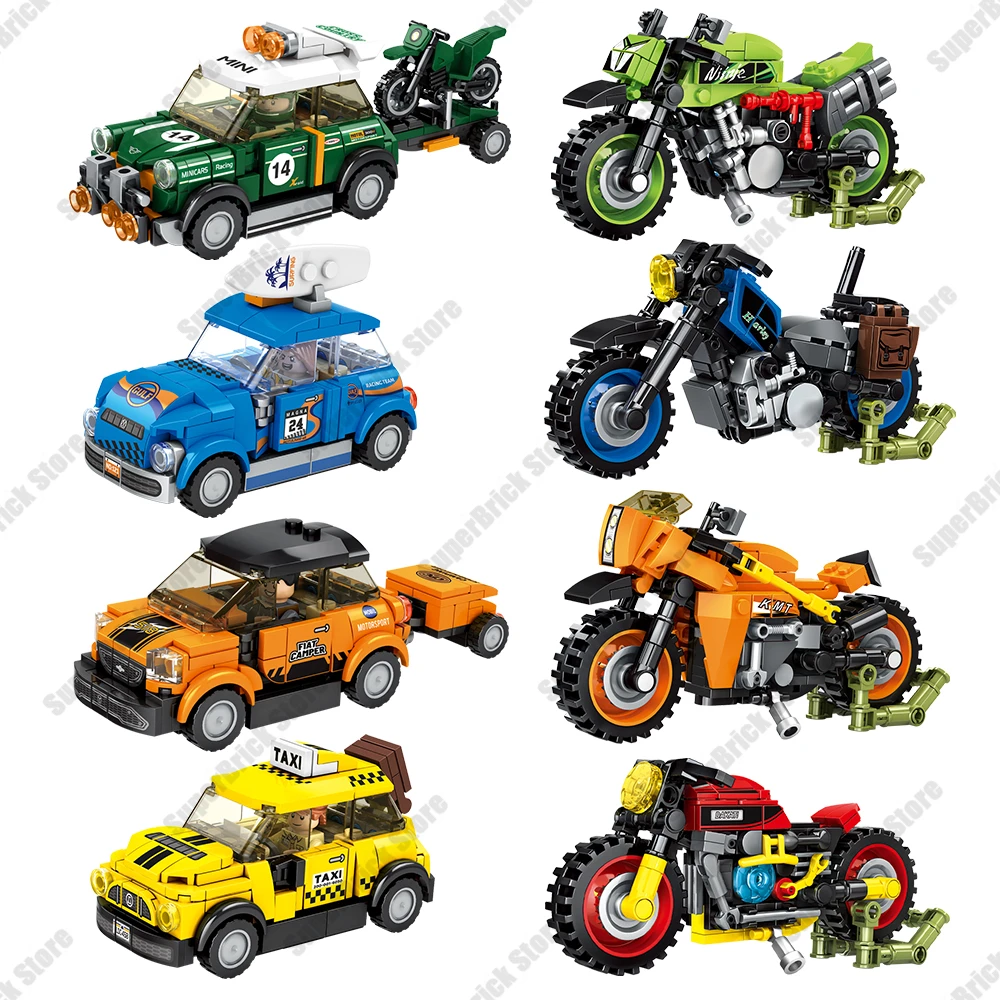 Creative Super Race Car Speed Champion City Racing Taxi Station Retro Motorcycle Model Building Block Sets Classic Bricks Toys