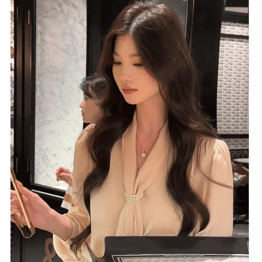 

Рубашки с длинным рукавом, женские кружевные блузки на пуговицах с рюшами и отложным воротником, облегающие минималистичные консервативные женские блузки во французском стиле