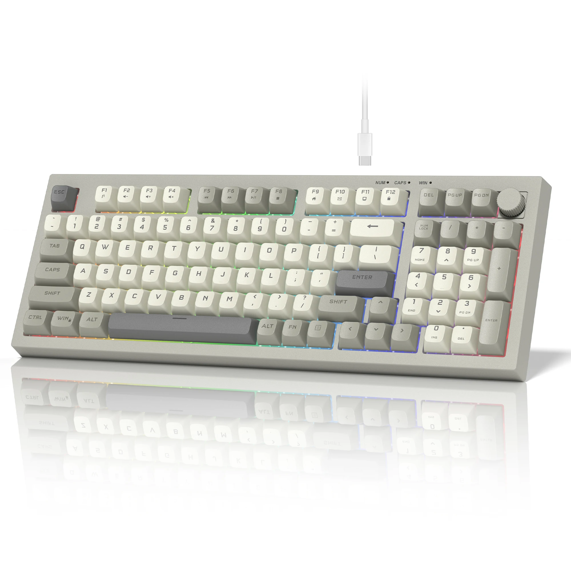 

WOMIER Ретро Серый DK98 Проводная игровая клавиатура Бесшумная мембранная клавиша с ручкой громкости Защита от брызг для ПК Ноутбук Геймер