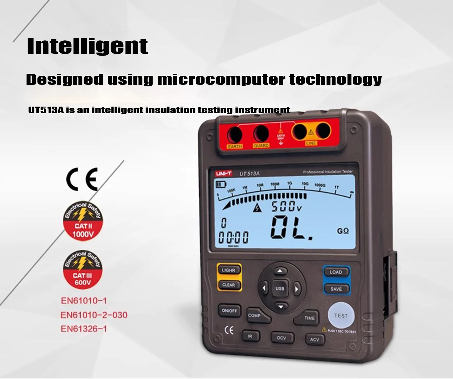 UNI-T UT513A probador de resistencia de aislamiento voltímetro 5000V 1000G ohm con interfaz USB medidor de tierra UNI-T UT513A