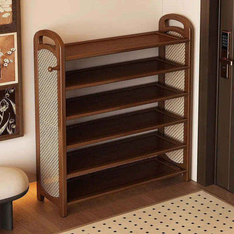Retro style bamboo shoe rack, multi-layer household rattan narrow shoe cabinet, shoe storage rack, multi-layer storage rack