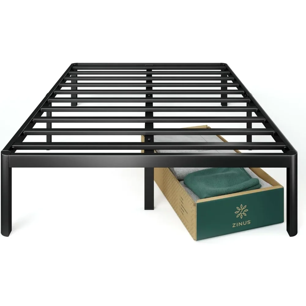 

16 Inch Metal Platform Bed Frame / Steel Slat Support / No Box Spring Needed / Easy Assembly