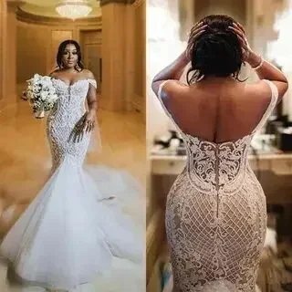 Aangepaste luxe fishtail gedragen door bruiden zeemeermin trompet trouwjurken