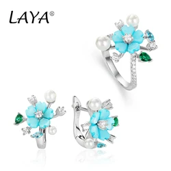 LAYA  Earrings And Ring 925 Sterling Silver Shining Zircon Natural Shell Flower Women Bridal Wedding Luxury Jewelry
