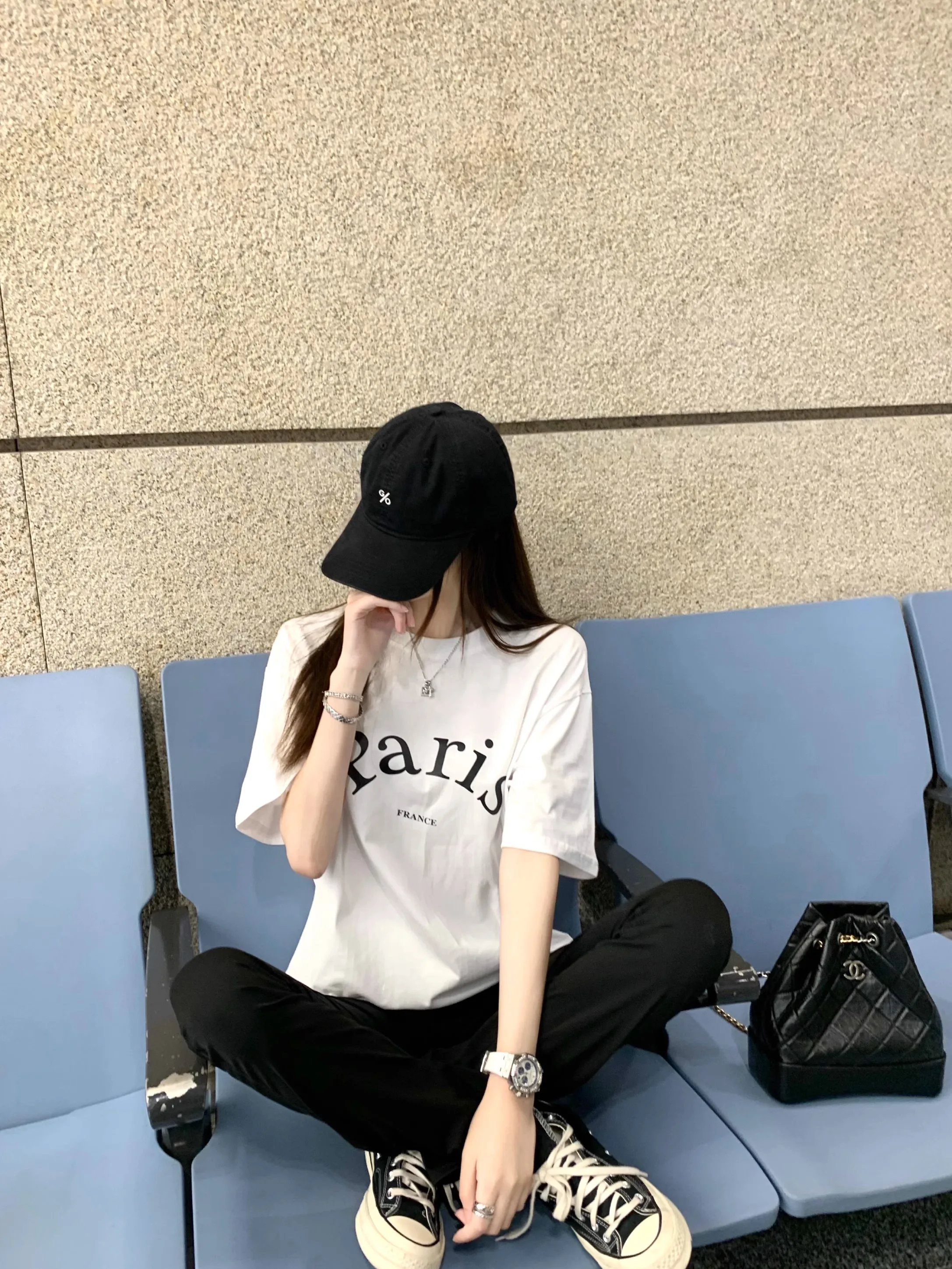 

Faionable ort Sve T-irt Casual Loose Top Ele Airport Mood Wear Comfortable round Ne Print Creative Summer Sle