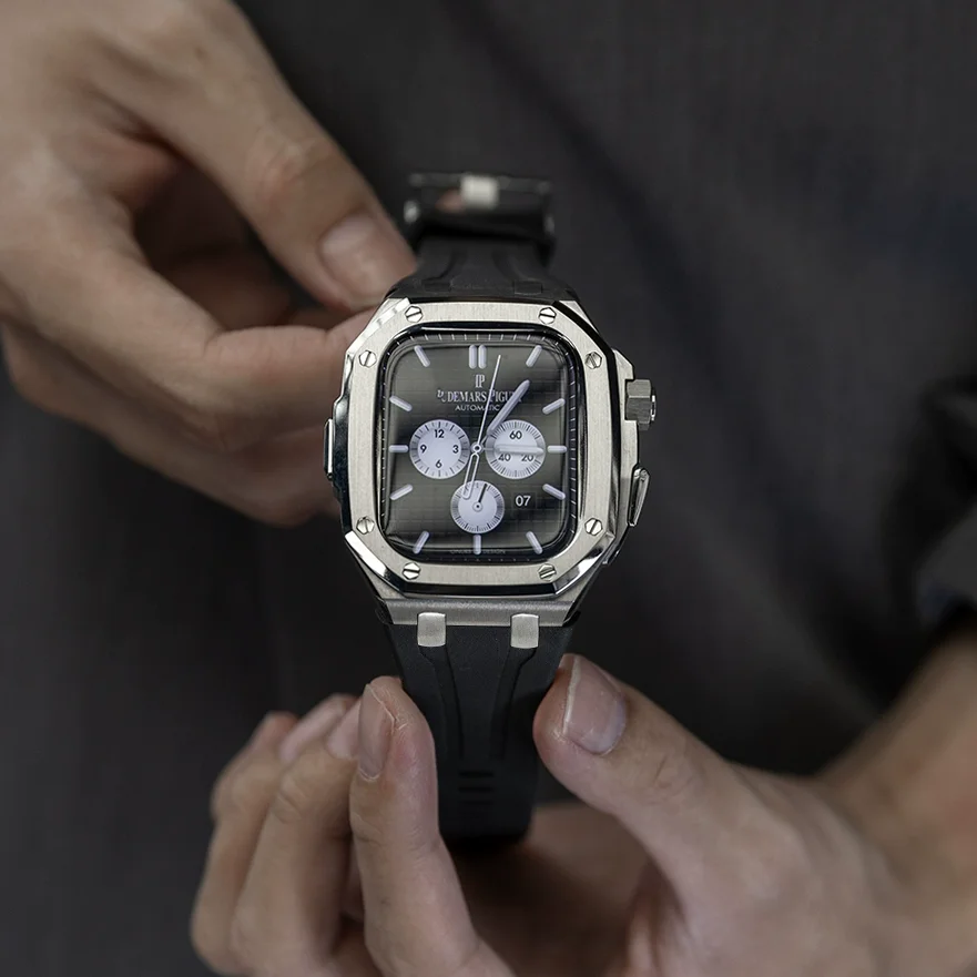 Luxury Titanium Alloy Modification Kit For Apple Watch Ultra 2 1 49mm Fluororubber Strap For Iwatch Series 9 8 7 6SE 5 45MM 44MM