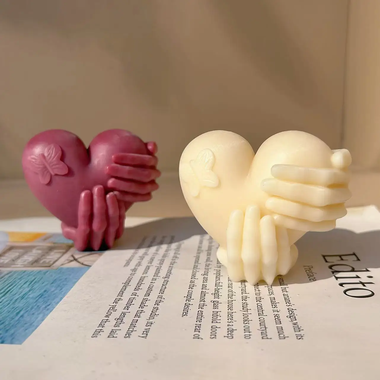 

Valentine's Day Gift Hand in Hand Love Candle Silicone Mold DIY Heart Mold Making Resin Gypsum Cement Mold Home Decoration