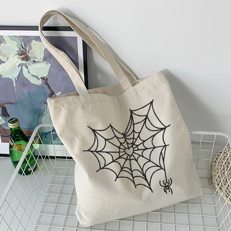 Dark Harajuku Canvas Bag Shopping Bag Fun Casual Cartoon Print Gothic Female Bag Large Capacity Ulzzang Cute Women Shoulder Bags