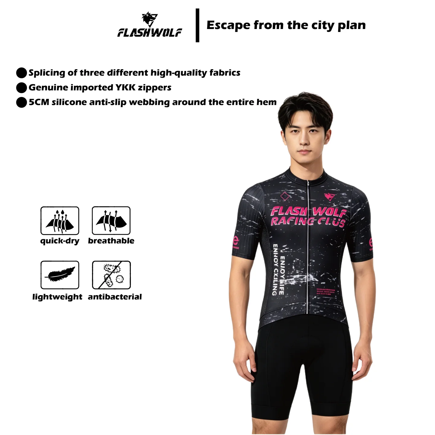 

FLASHWOLF black men's and women's PRO breathable long and short-sleeved quick-dry sweat-wicking road and mountain bike cycling