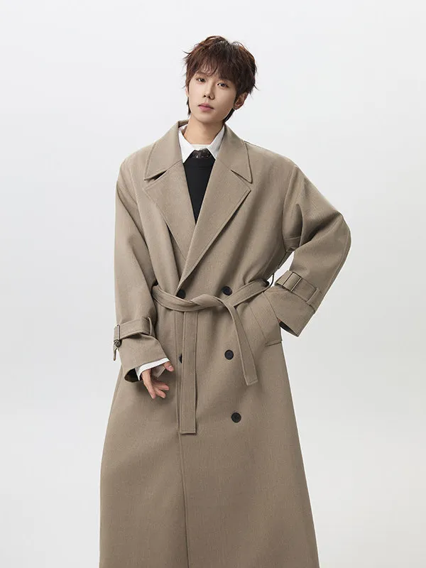 

TANGZ STUDIO Briti Khaki Двубортное длинное мужское пальто выше колена, ветровка из полиэстера, всесезонное