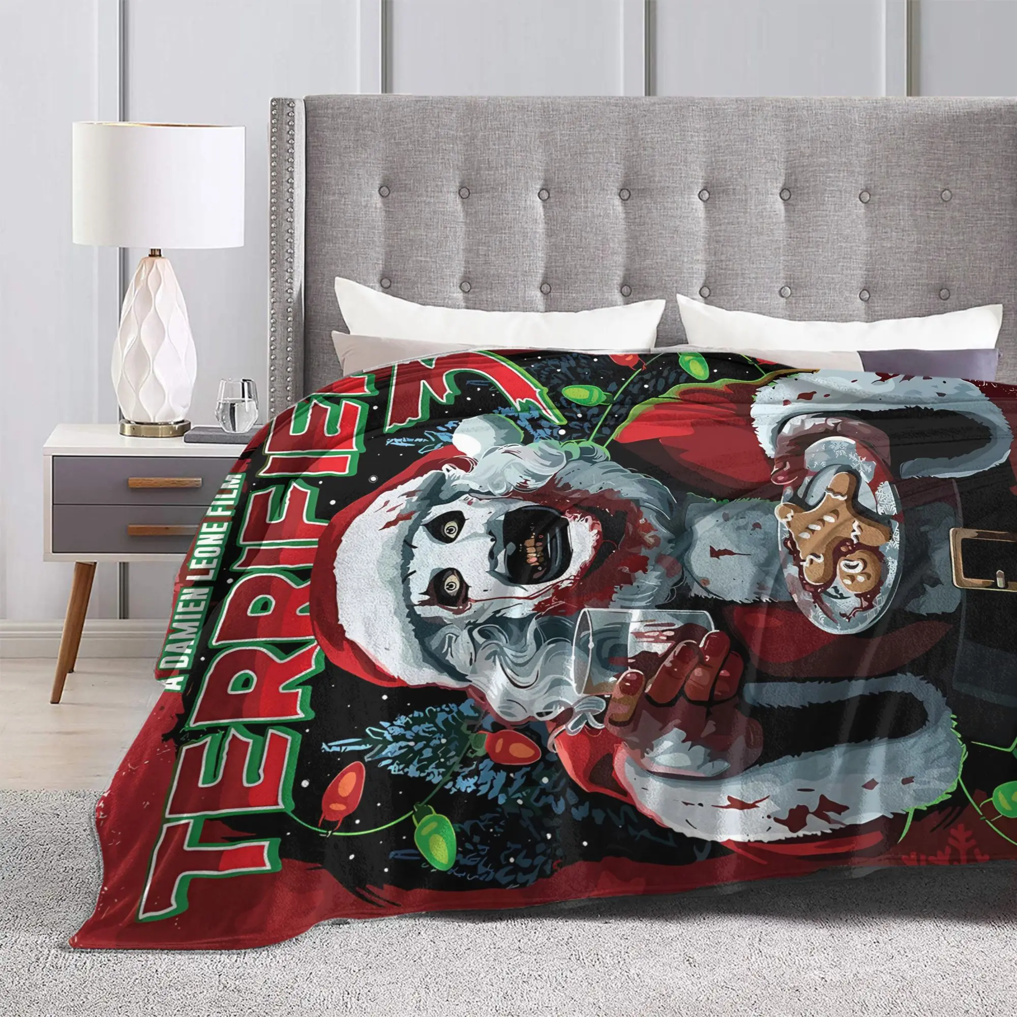 Terrifier Movie Plush Blankets Children  Flannel Throw Blanket For Bedroom Warm Soft Design Quality Bedspread Gift Idea