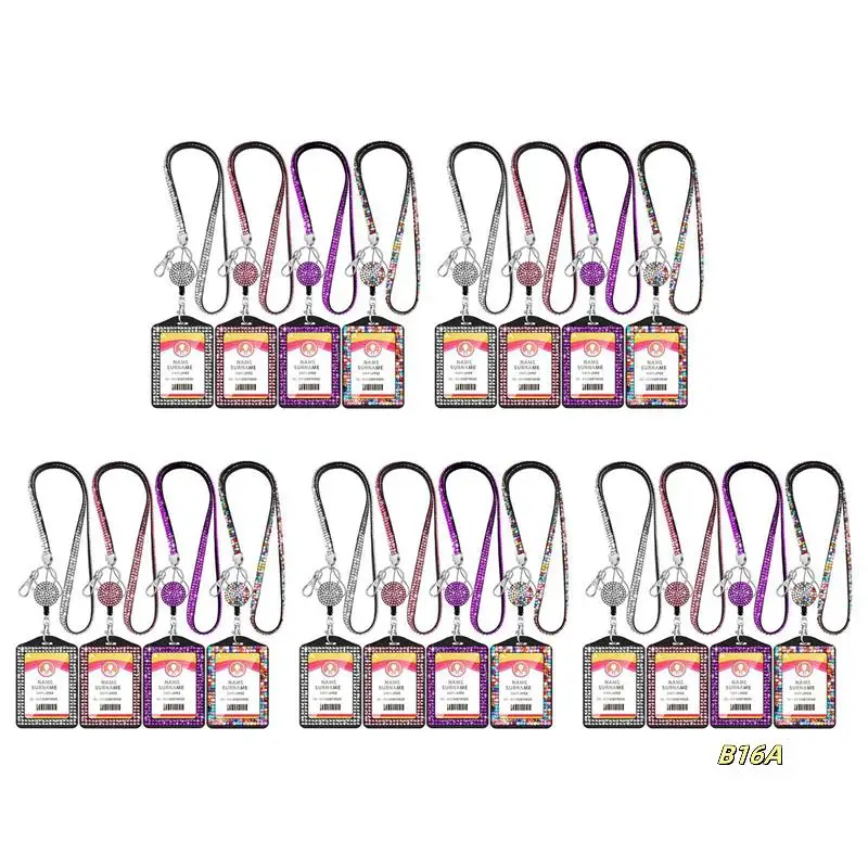 

20 Sets Rhinestone Lanyard ID Card Holder Crystal Retractable Badge Reel Rhinestone Neck Lanyard Card Holder