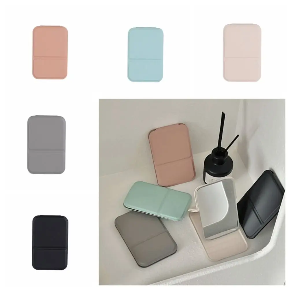 Pu Leather INS Desktop Stand Mirror Solid Color Compact Cosmetic Mirror Fold Makeup Mirror Delicate Folding Vanity Mirror