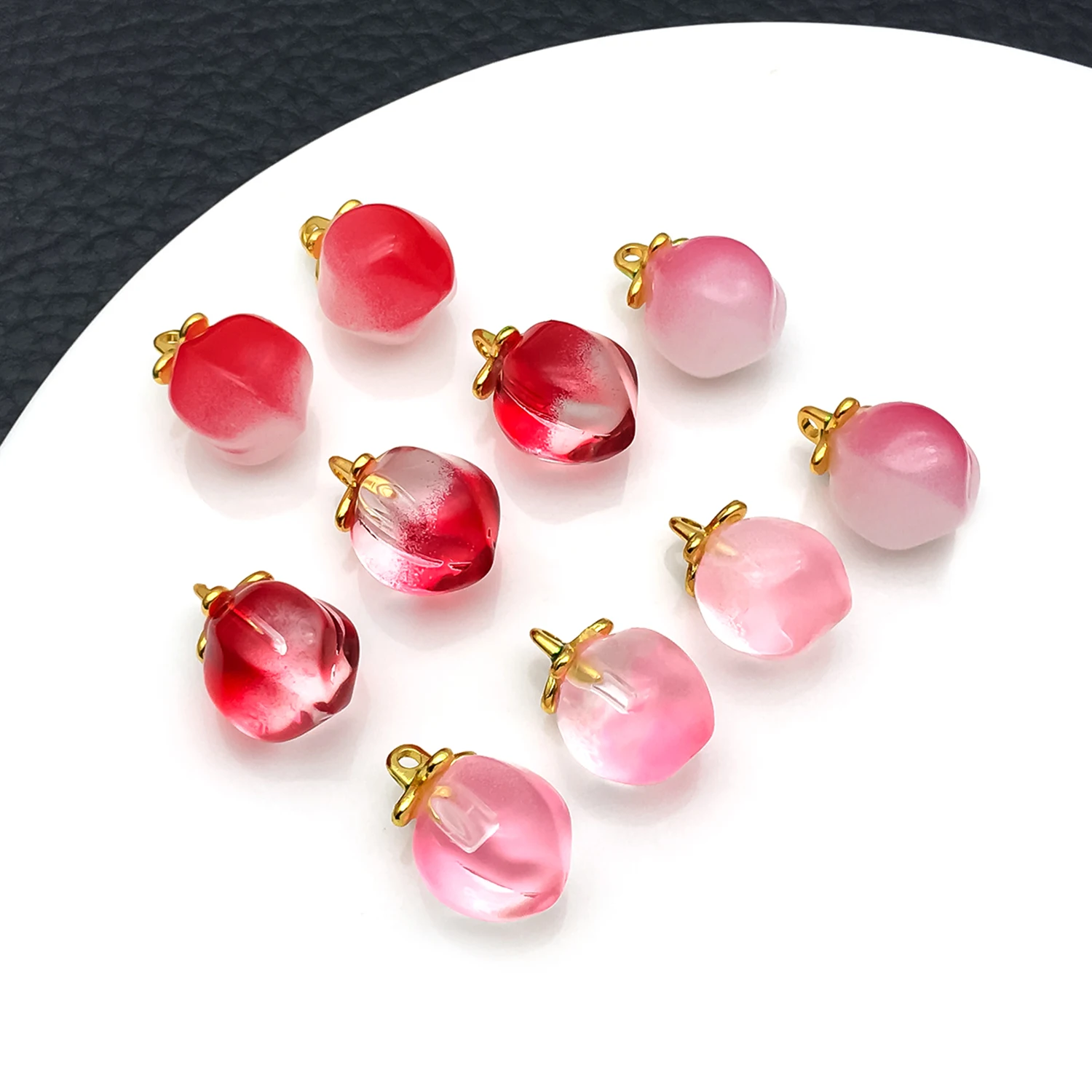 10pcs Glass Green Leaf Transparent Honey Peach Pendants,For DIY Making Charms Fashion Necklace Keychain Jewelry Accessories Gift