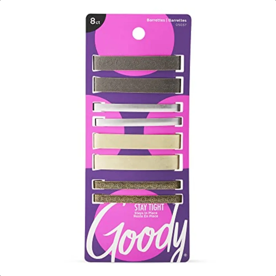 

Goody Stay Tight Hair Barrettes 8 Ct Assorted Metallic Colors nSlip Flat Hair Clips Comfortable Versatile Hair Accories for Wom