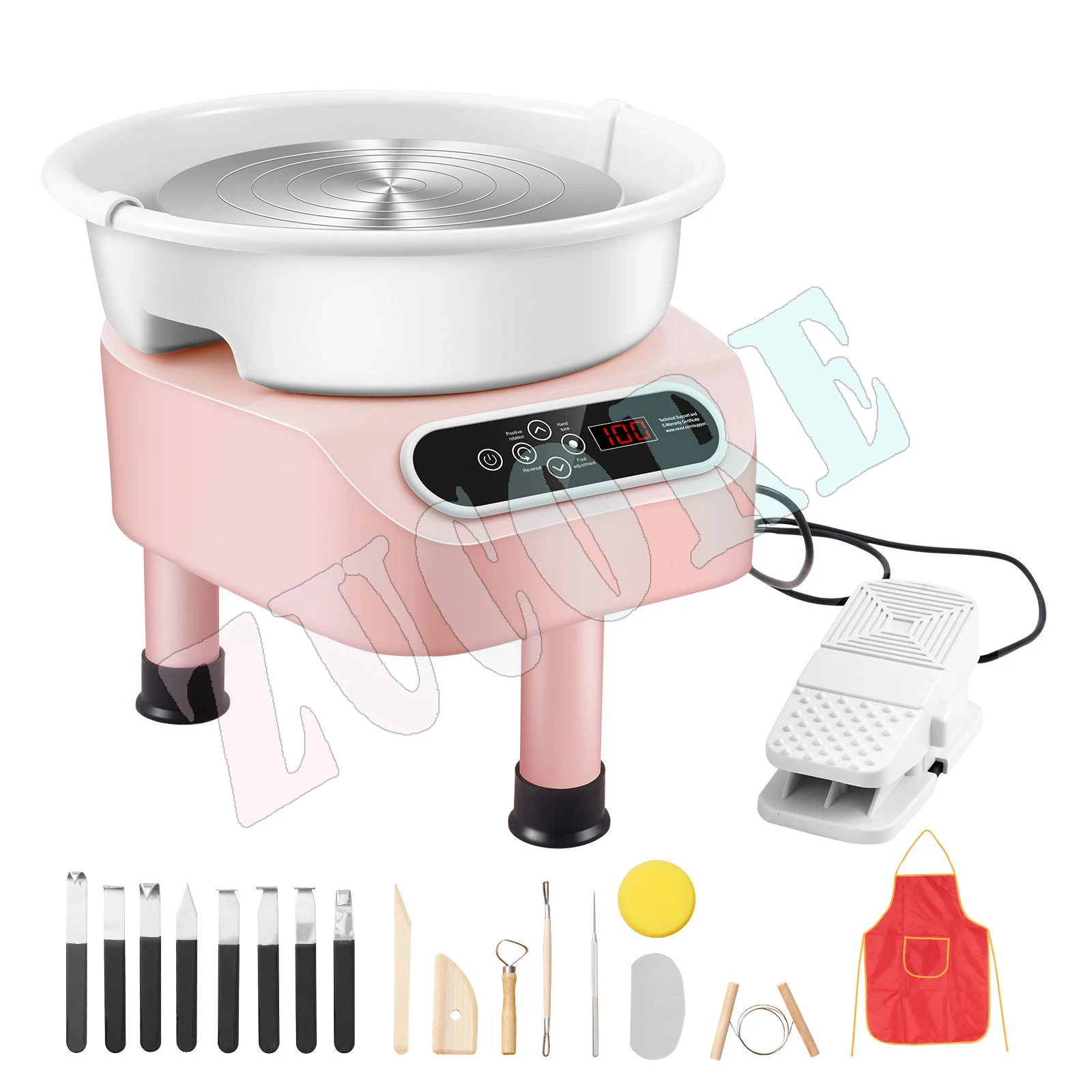 Macchina per la formatura di ceramica da 450 W Ruota per ceramica Ruota in ceramica a trasmissione diretta da 28 cm con 3 gambe di supporto per schermo LCD artigianale fai-da-te