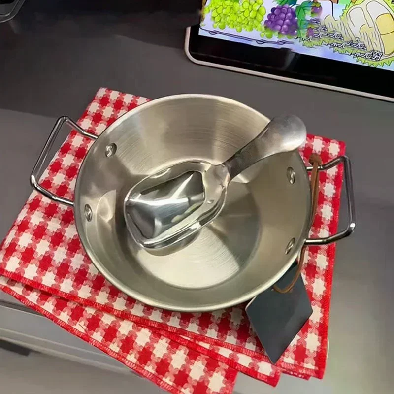 1Pcs Korean Style Cuisine Bowl Durable Stainless Steel Rice Wine Bowls Household Double Ear Snacks Plate Instant Noodle Bowl