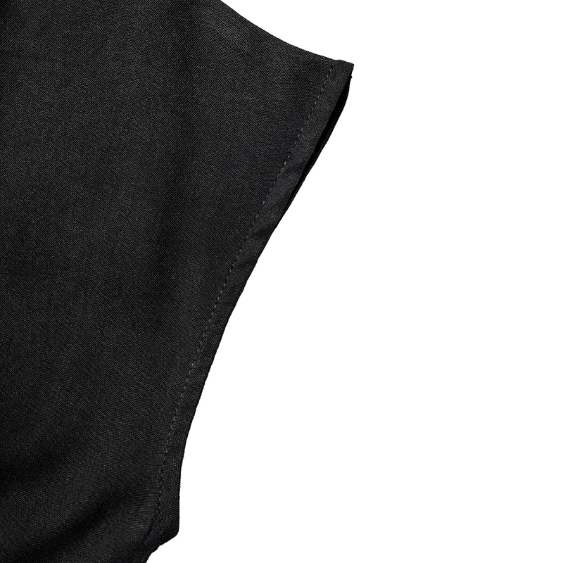 فستان نسائي أسود مطوي بأكمام قصيرة ورقبة دائرية وحزام ربطة عنق فستان متوسط الطول كاجوال للحفلات اليومية الصيفية