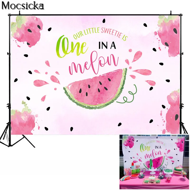 Mocsicka – toile de fond en pastèque pour l'été, Fruit doux, bannière de fête de 1er anniversaire, accessoires décoratifs, arrière-plan pour stand Photo