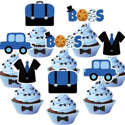 Cheereveal 36Pcs Baby Boss Theme Cupcake Toppers Blue & Black Little Boys Birthday Baby Shower Gender Reval Party Decor Supplies