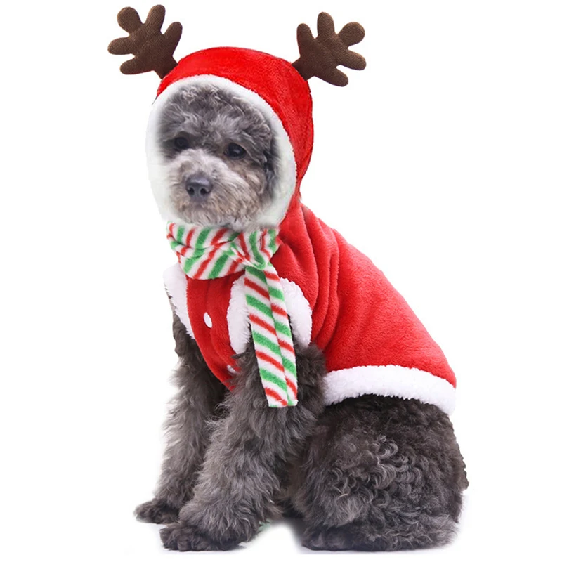 

Autumn And Winter Flannel Warm Festive Foreign Trade Pet Cat Dog Clothing Elk Christmas Dress