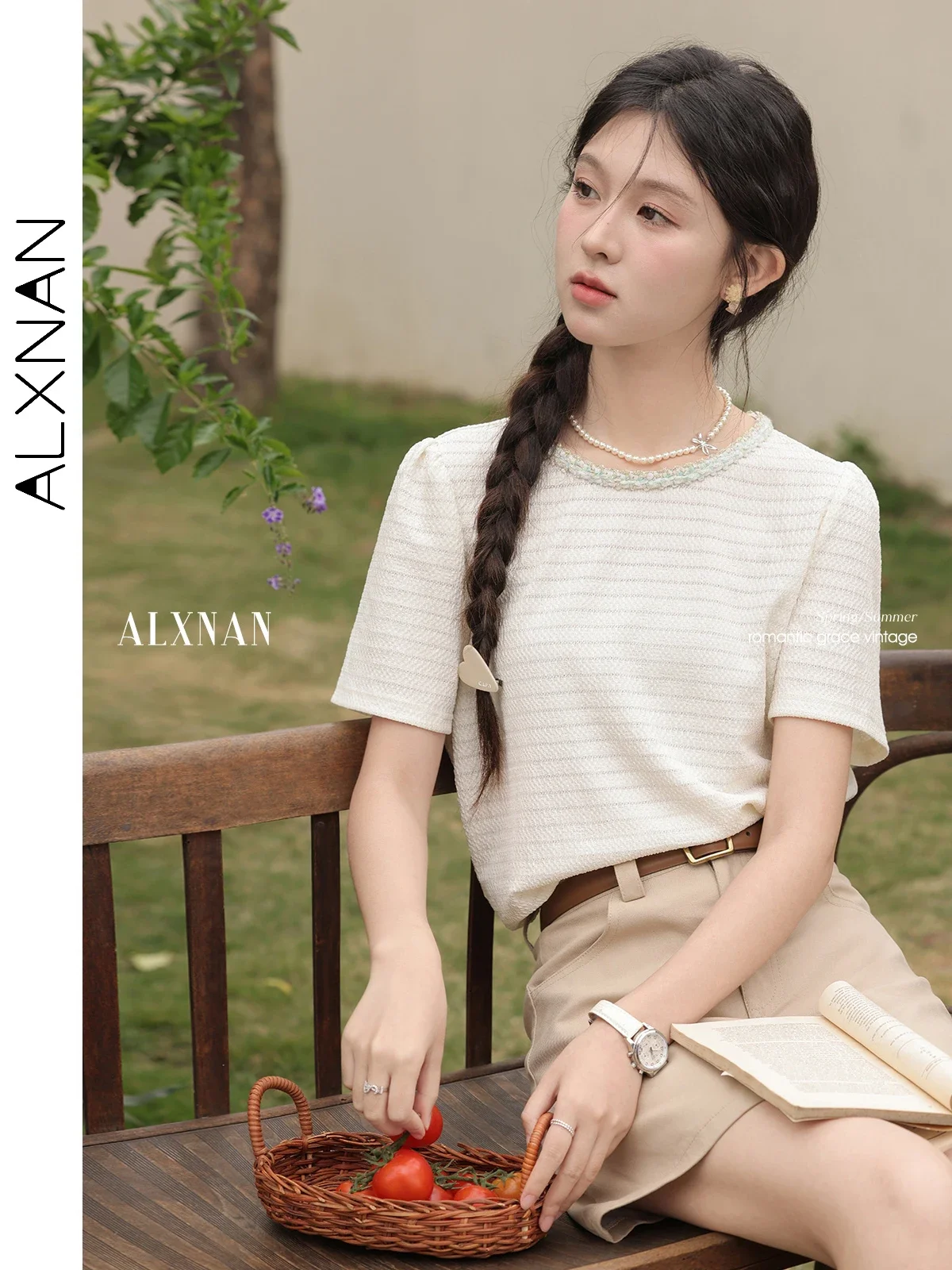 ALXNAN Plus Size Women's T-shirt Elegant Puff Sleeve T-shirt Casual Knitted Fabric Loose-fit Short Sleeve Tops Ladies New D09651