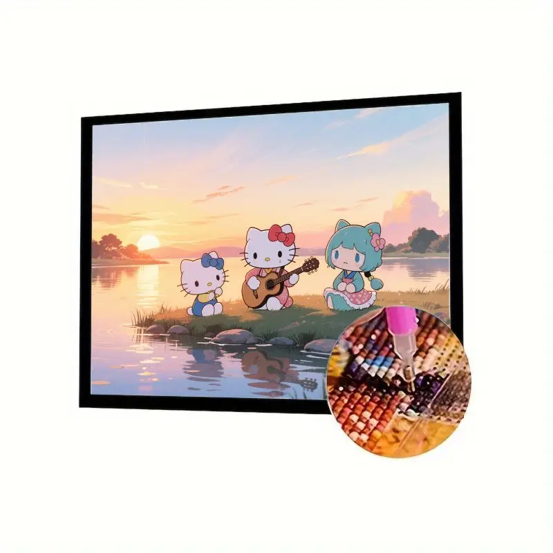 

1 шт. 5D DIY Набор для алмазной живописи - милый Hello Kitty & Friends, играющий на гитаре от Serene Lakeside Sunset, полная дрель, круглый горный хрусталь