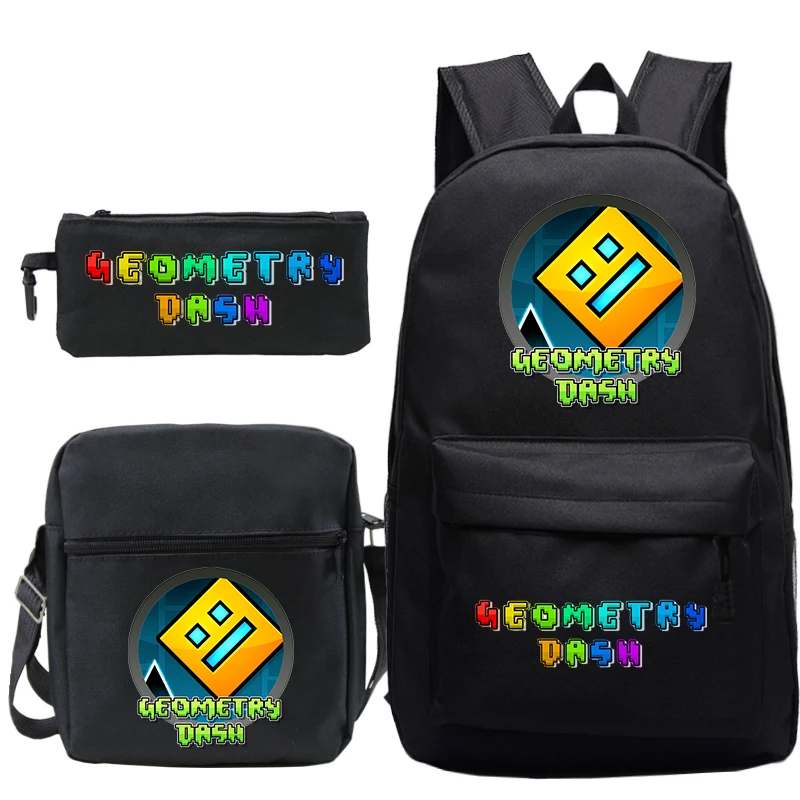 Children's Backpack Geometry Dash Printing Backpack 3pcs Set Lightweight Softback School Bags for Boys Teenager Laptop Backpack