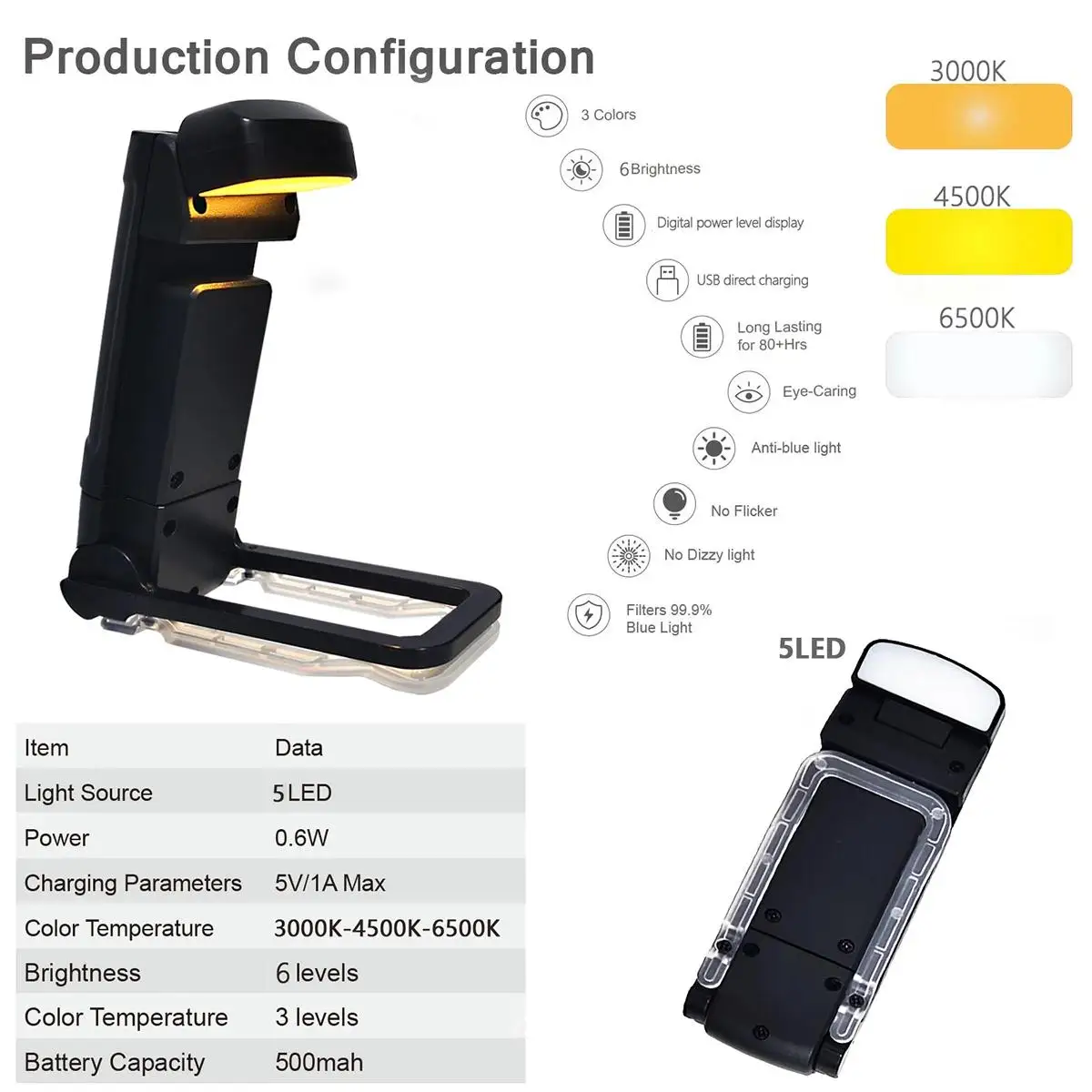 USB Rechargeable LED Book Light On Table Brightness Lamps Clip Lamp 3Colors Portable Desk Lights eye-protection For Bedside Mini