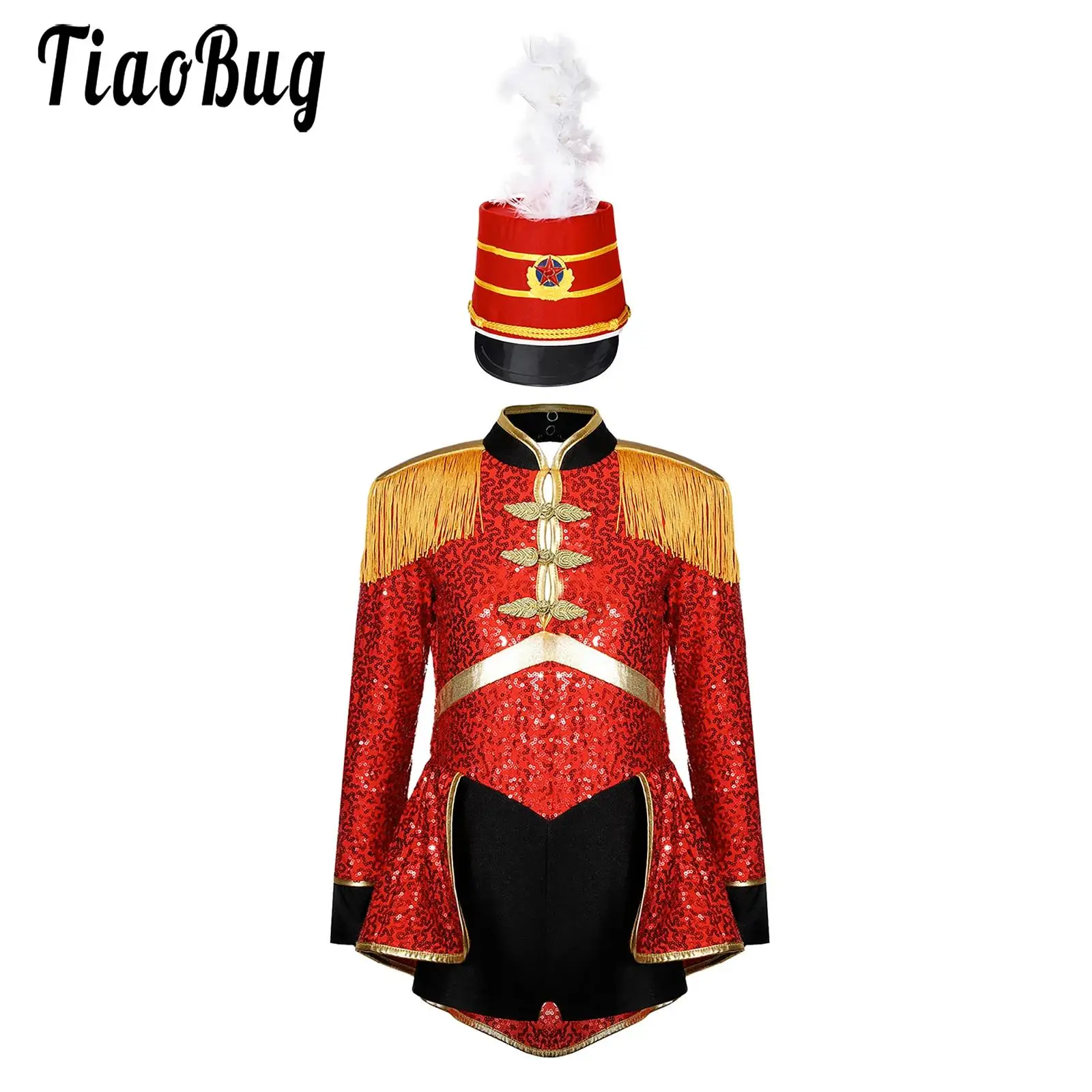 Teens Girls Halloween Magician Cosplay Outfits Circus Drum Team Performance Costume Drummer Carnival Party Dress Up Outfits