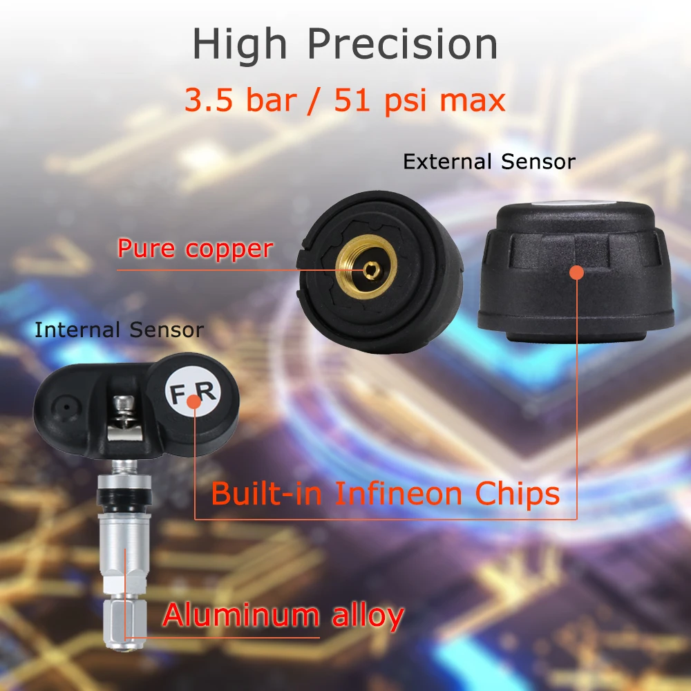 

Solar Tire Pressure Monitor System Pressure Alarm Clock Tire Pressure Detector 360 ° Rotatable Tire Monitoring Tyre Pressure