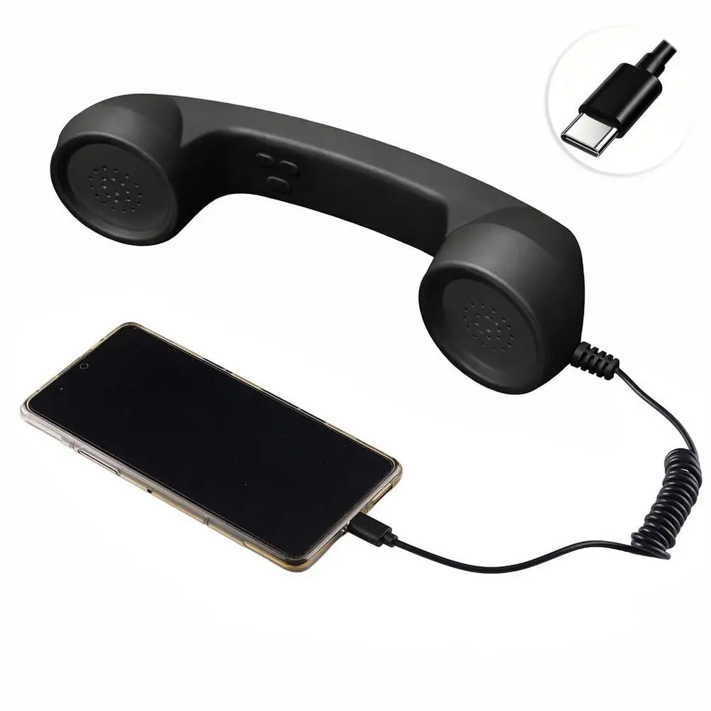Retro Telephone Handset with Type-C Plug Directly Connect to Mobile Phone, Vintage Receiver Microphone for Calls