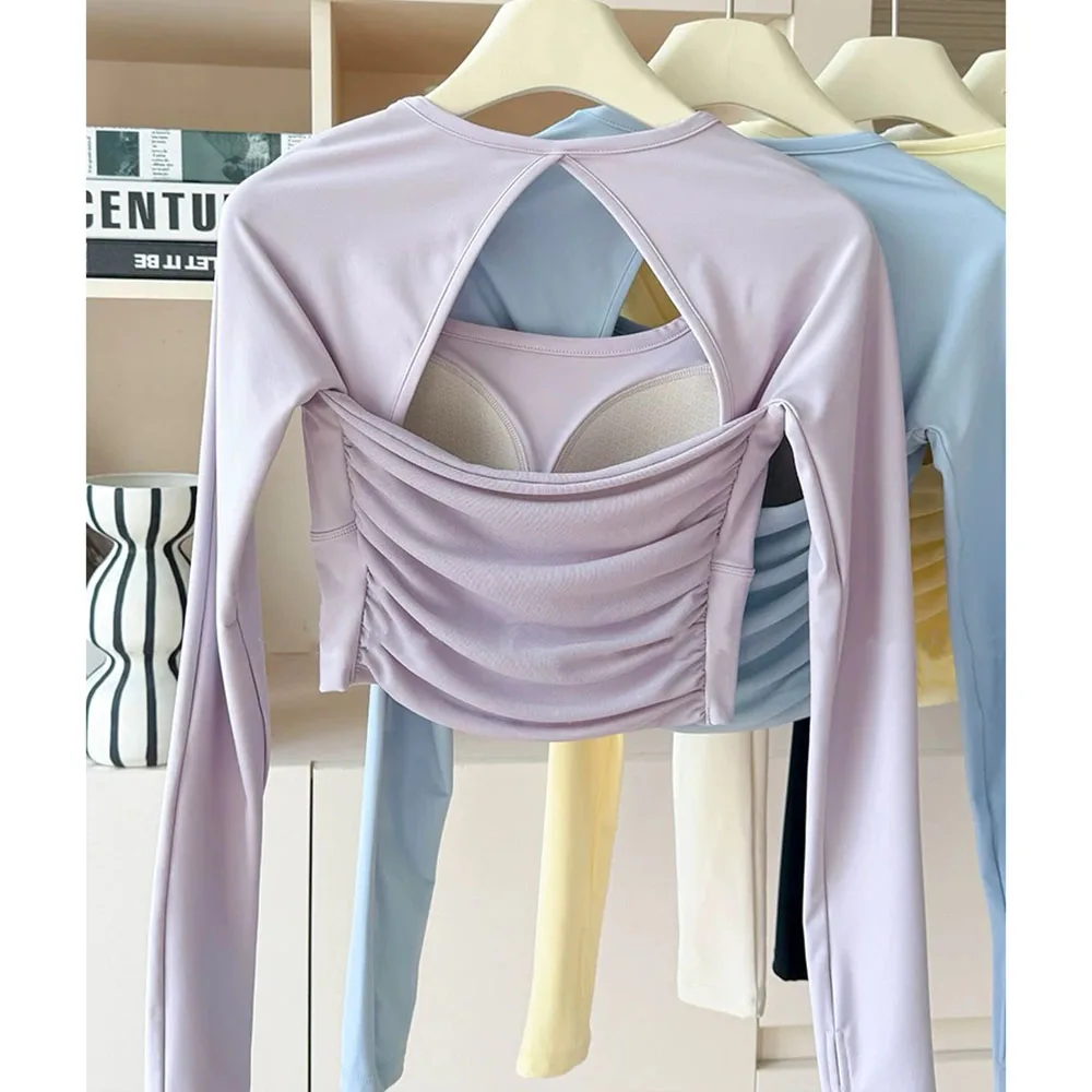 Women's Long-Sleeve Sports Top with Chest Pads, Yoga Wear, Pilates Training Fitness Apparel, Running