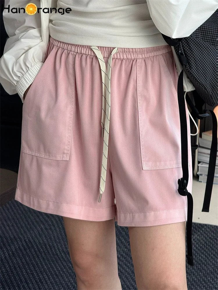 

HanOrange 2025 Summer Simple Relaxed Micro A-line Casual Shorts Women Comfortable Shorts Pink/Beige