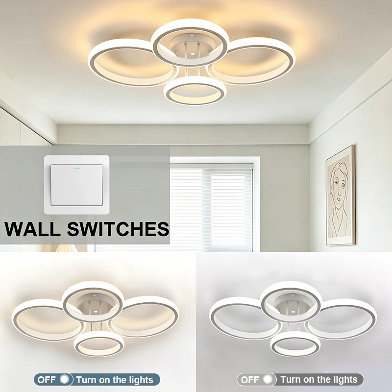 Luces LED de techo de 48w, lámpara moderna de tres colores, lámparas minimalistas para dormitorio, instalación en superf