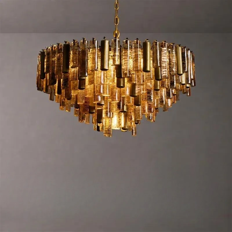 Large Textured Glass Chandelier Organic Modern Cast Glass Round Fixture for Lobby Stairs High Ceiling Living Room Foyer