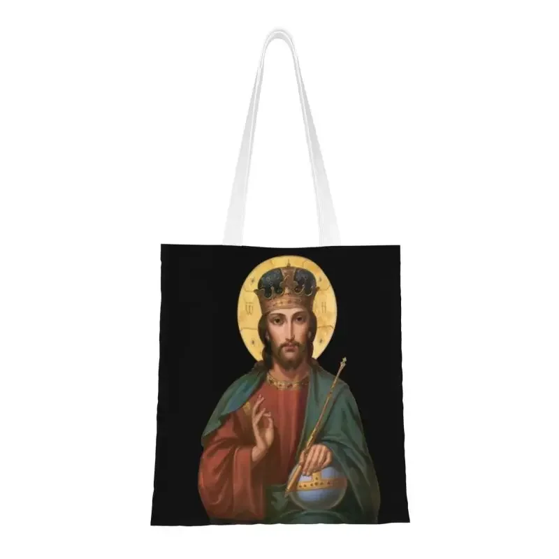 Christ The Saviour Grocery Shopping Bags Custom Printed Canvas Shopper Shoulder Tote Bag Christian Christ God Handbag