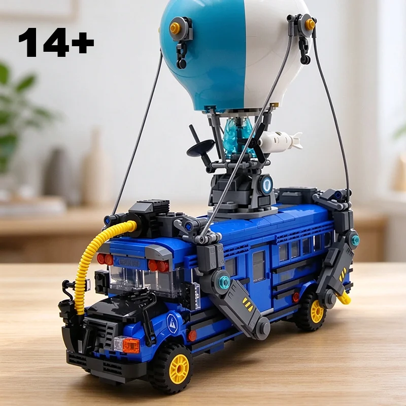 954PCS Hot Air Balloon Battle Vehicle Building Bricks Set Detailed Fighting Blue Bus Model Assembly Bricks Toy Gift For Teenager