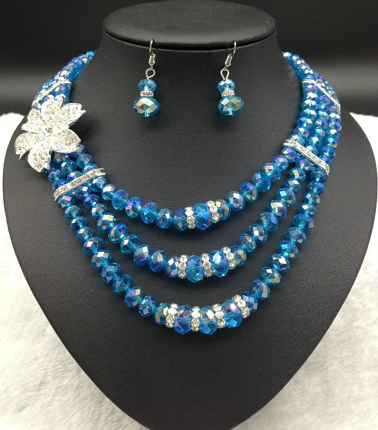 

Luxury crystal beads African bridal jewelry set, gemstone flower women's necklace earrings, a hair